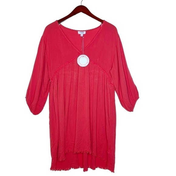 UMGEE NWT Boho V Neck Frayed Hem Dress Size Medium in Coral - Picture 1 of 13